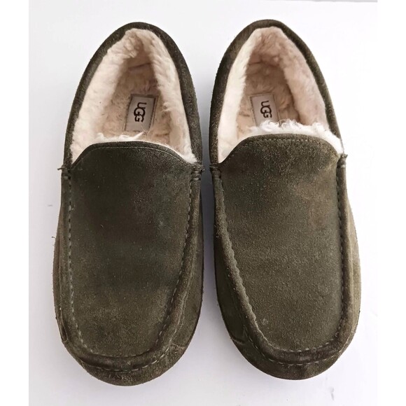 UGG Ascot Olive Green Suede Slipper Sheepskin Lined 1101110 Sz 10 - Picture 2 of 8